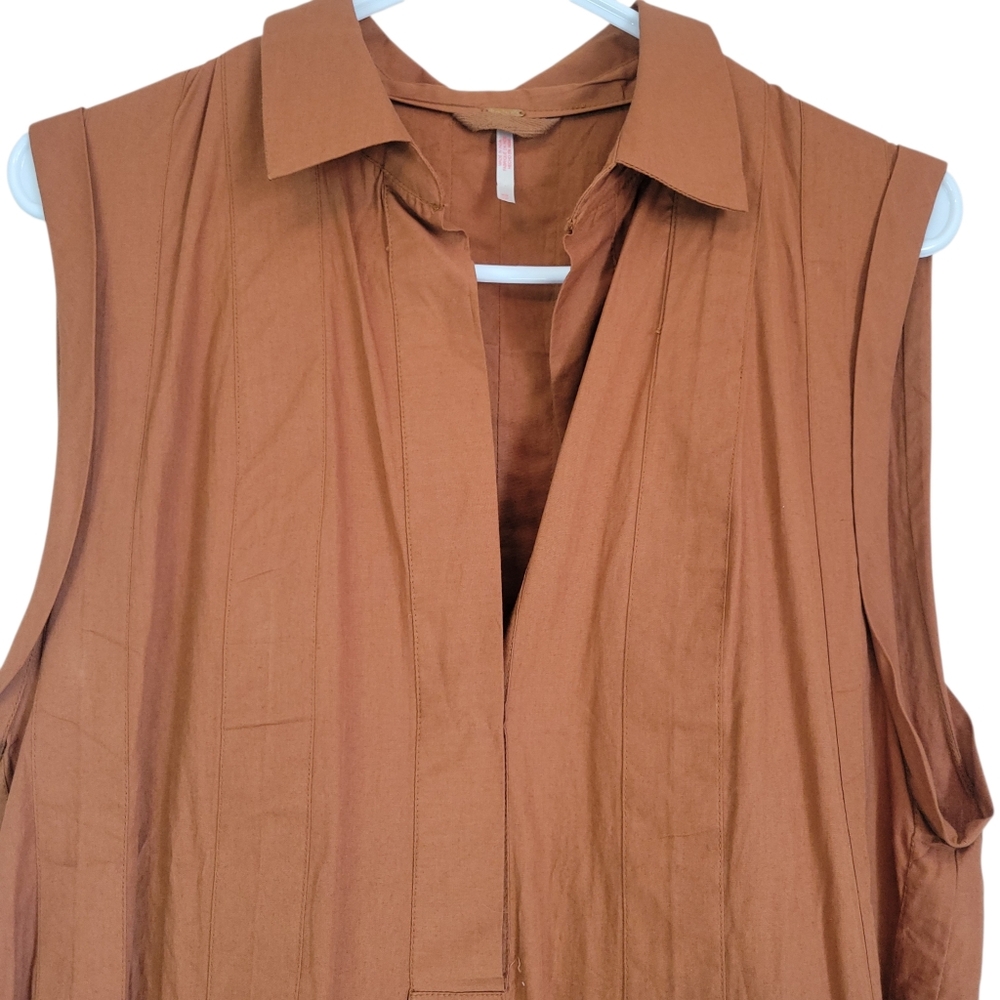 Free People Naomi Mini Dress XS Sienna Pleated Collared Shift Revolve Boho - Picture 8 of 12